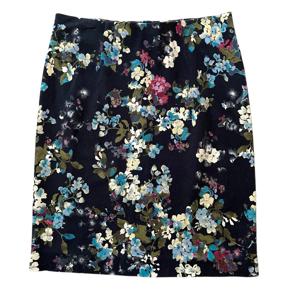 J. Jill Navy Blue with Floral Ponte Pencil Skirt S